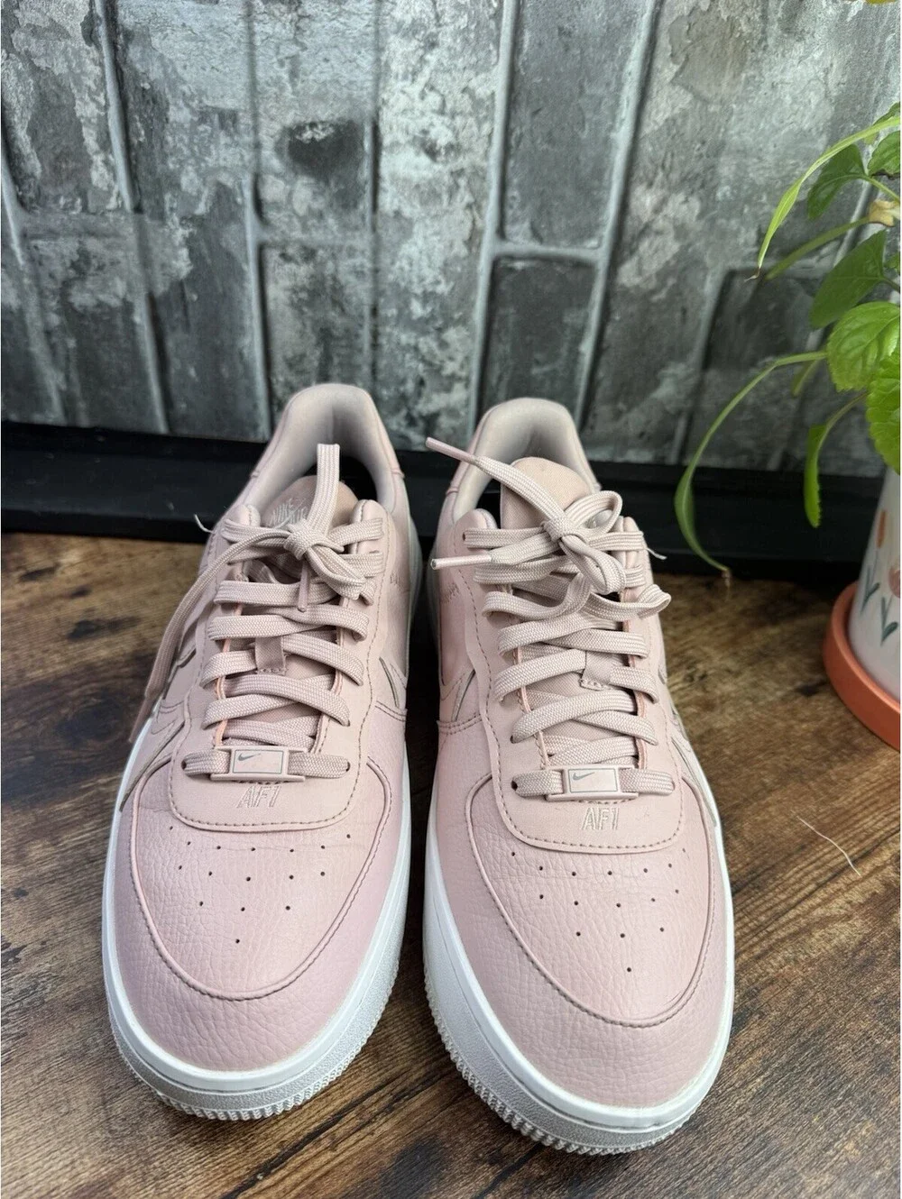 Nike Air Force 1 Pink/White Solid Low Top Lace-Up Men's Sneaker Rubber Outsole